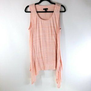 Halston Striped Scoop-Neck Handkerchief Hem Tank Top Tunic Pink Size S